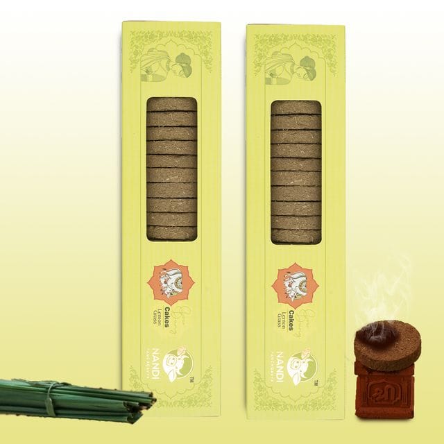 Nandi Panchgavya 100 Percent Desi Cow Dung Cake (42 Pcs) Plus 1 Tulsi Stand Lemongrass Fragrance