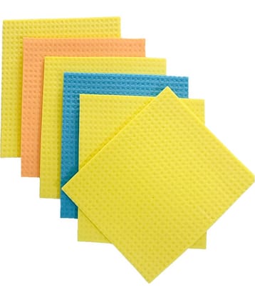Room resuable and washable Sponge Wipes Set of 6 with super absorbant biodegradable cellulose material for kitchen and home cleaning (Multicolor)