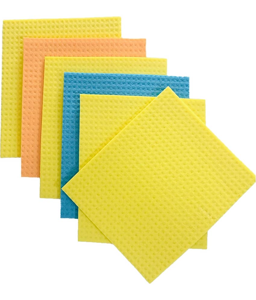 Room resuable and washable Sponge Wipes Set of 6 with super absorbant biodegradable cellulose material for kitchen and home cleaning (Multicolor)