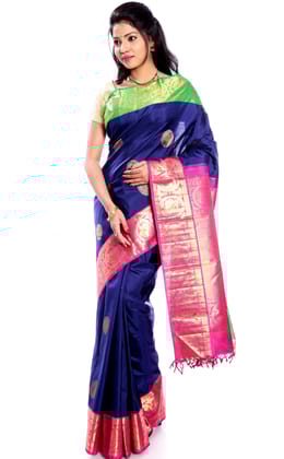 Dark Blue silk sarees for Wedding with Pure Zari work (MK206)