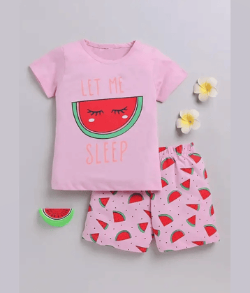VELION Pack of 1 Girls Cotton Blend Top With Shorts ( Pink )