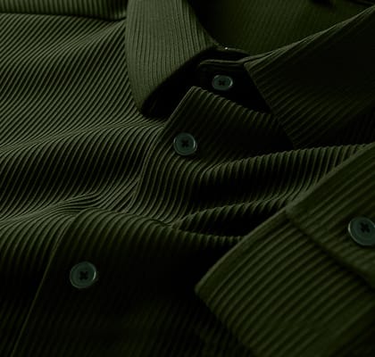 Corduroy Casual Shirts for Men Blended Fabric - Green-S