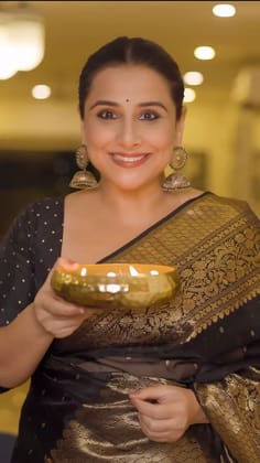 Celebrity Chanderi Silk Saree in Black with Zari chunri Butis and wide zari border
