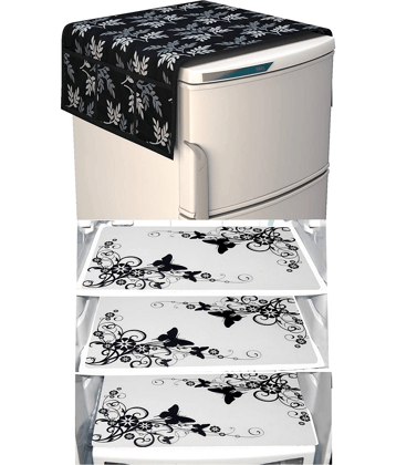 Shaphio Set Of 4 Jute Black Fridge Top Cover, Fridge Cover (Pack Of 4)