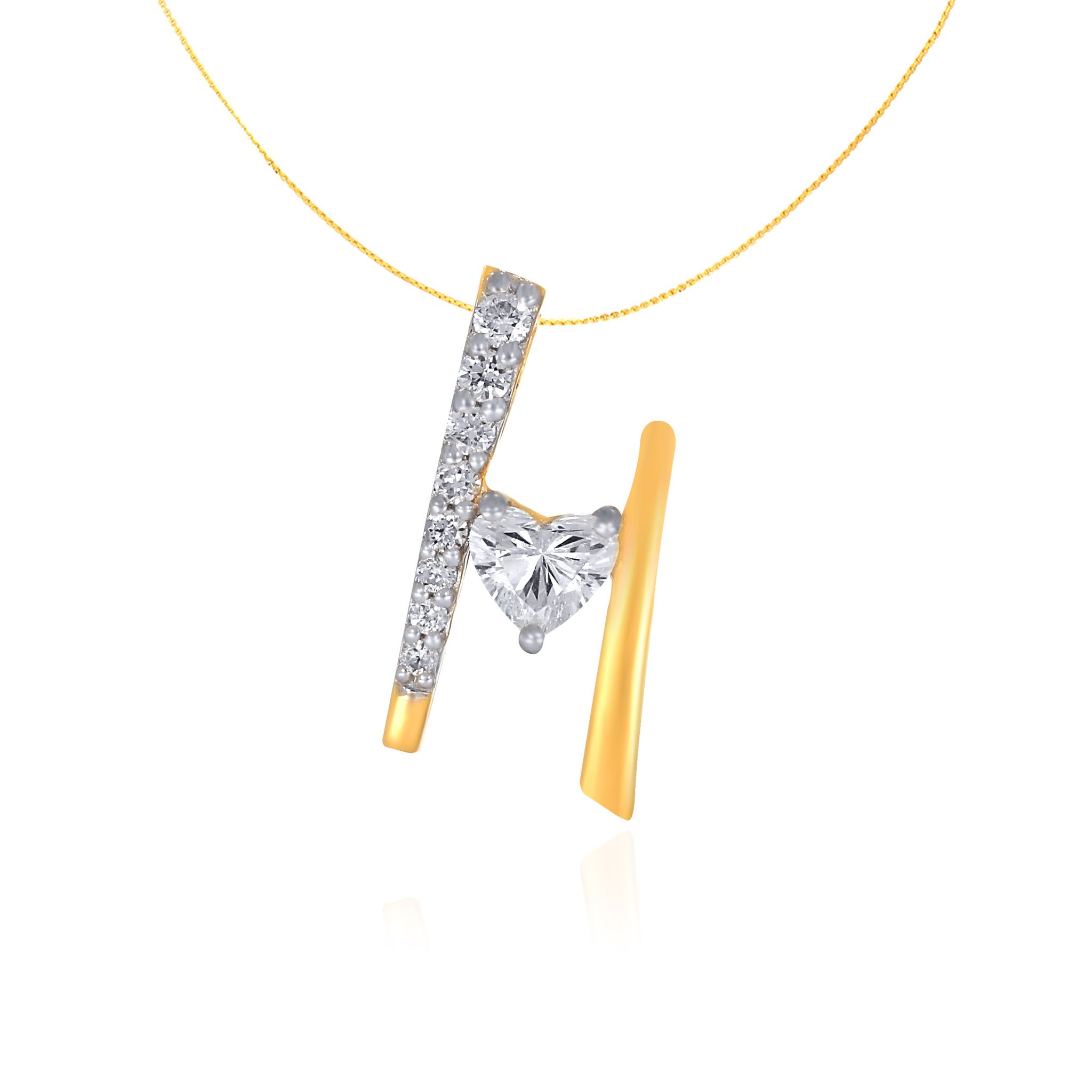 Senco Gold Parallel Love Glimmer Diamond Pendant (0.8 gram / 0.25 Ct / H-VS / 18K Yellow Gold)