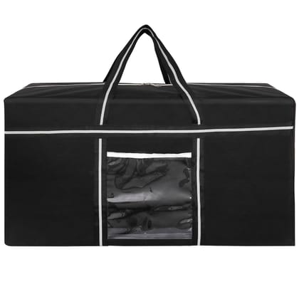 Storite Extra Large 128 L Nylon Moisture Proof Multipurpose Heavy Duty Toys Storage Bag/Stationery/Blankets/Clothes/Moving Bags With Strong Reinforced Handles Rectangular - Black