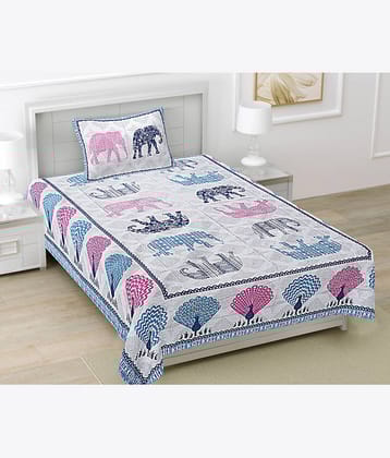 FrionKandy Living Cotton 1 Single Bedsheet with 1 Pillow Cover ( Multicolor )