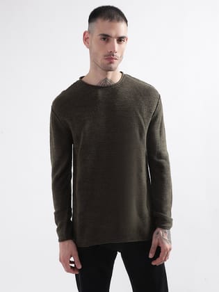 Punk Essential Round Neck Olive Pullover-M / Olive