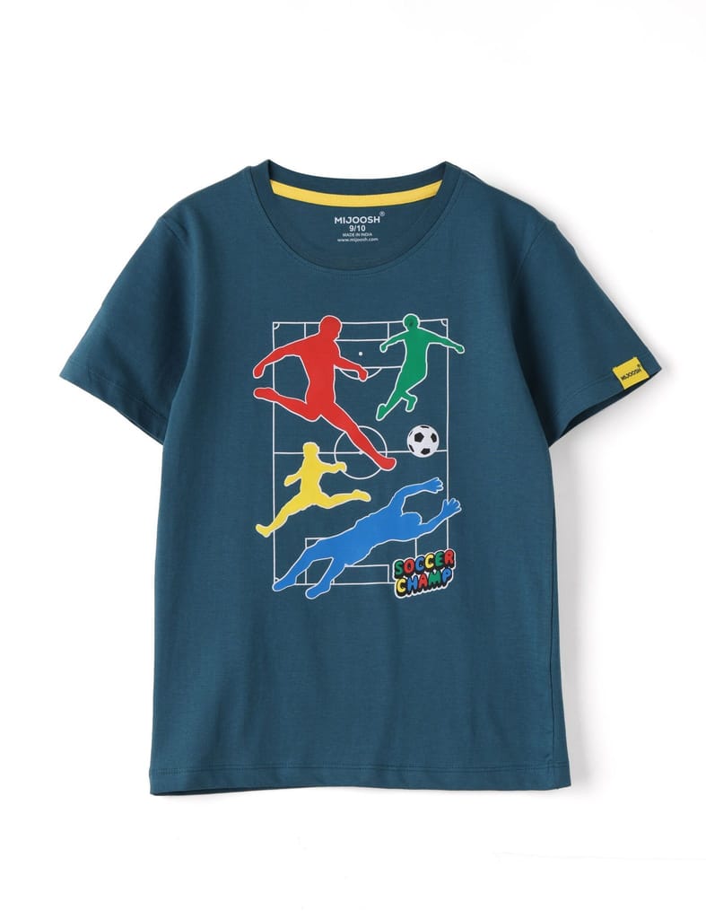 Premium Kids Boys T shirt Cotton Blue Coral "Soccer Camp" 2025 at ShopCircuit | ONDC