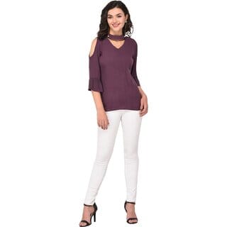 Purys Women Purple Solid Regular Top