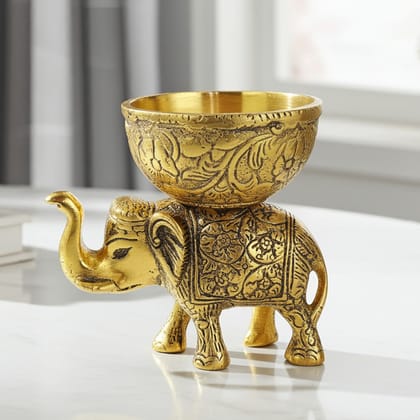 Aluminium Showpiece Elephant Bowl, Height : 4.5 Inch (ASMAS492 A)