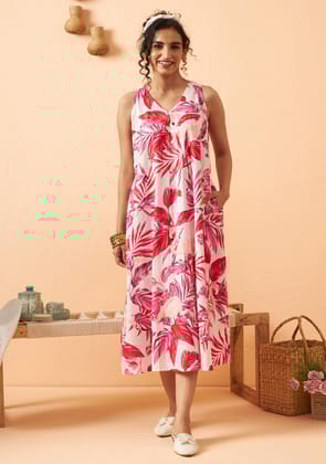 Rosy Leaf Long Dress-S