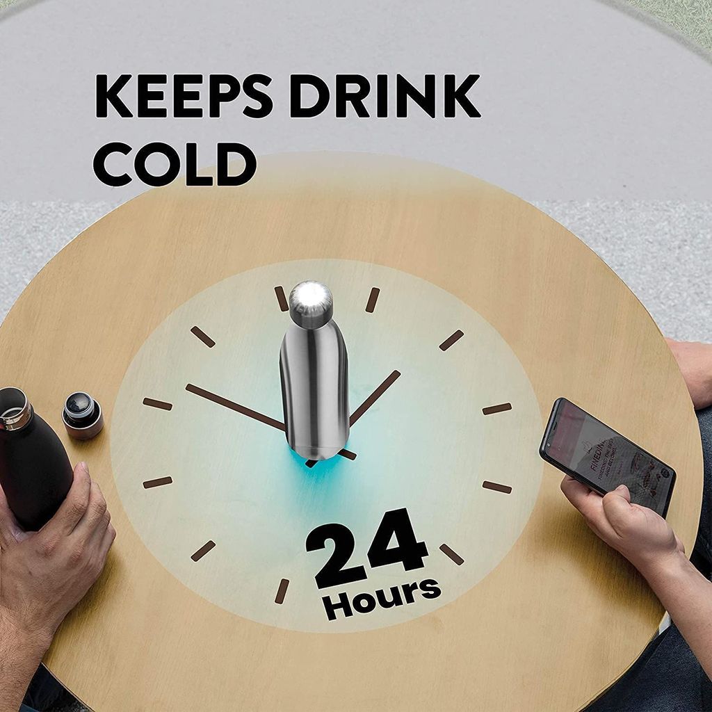 Femora Everest Stainless Steel Double Walled Flask Bottle, Hot and Cold, 1000ml, 1 Piece, Silver