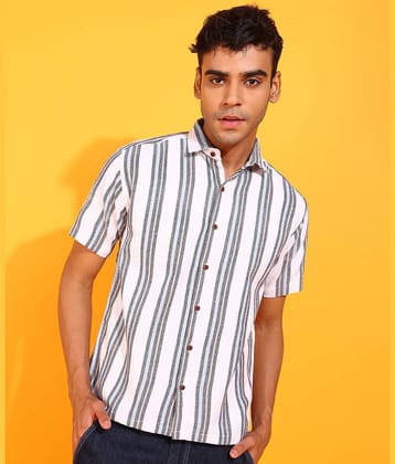 VTEXX Cotton Blend Regular Fit Striped Half Sleeves Men's Casual Shirt - White ( Pack of 1 )