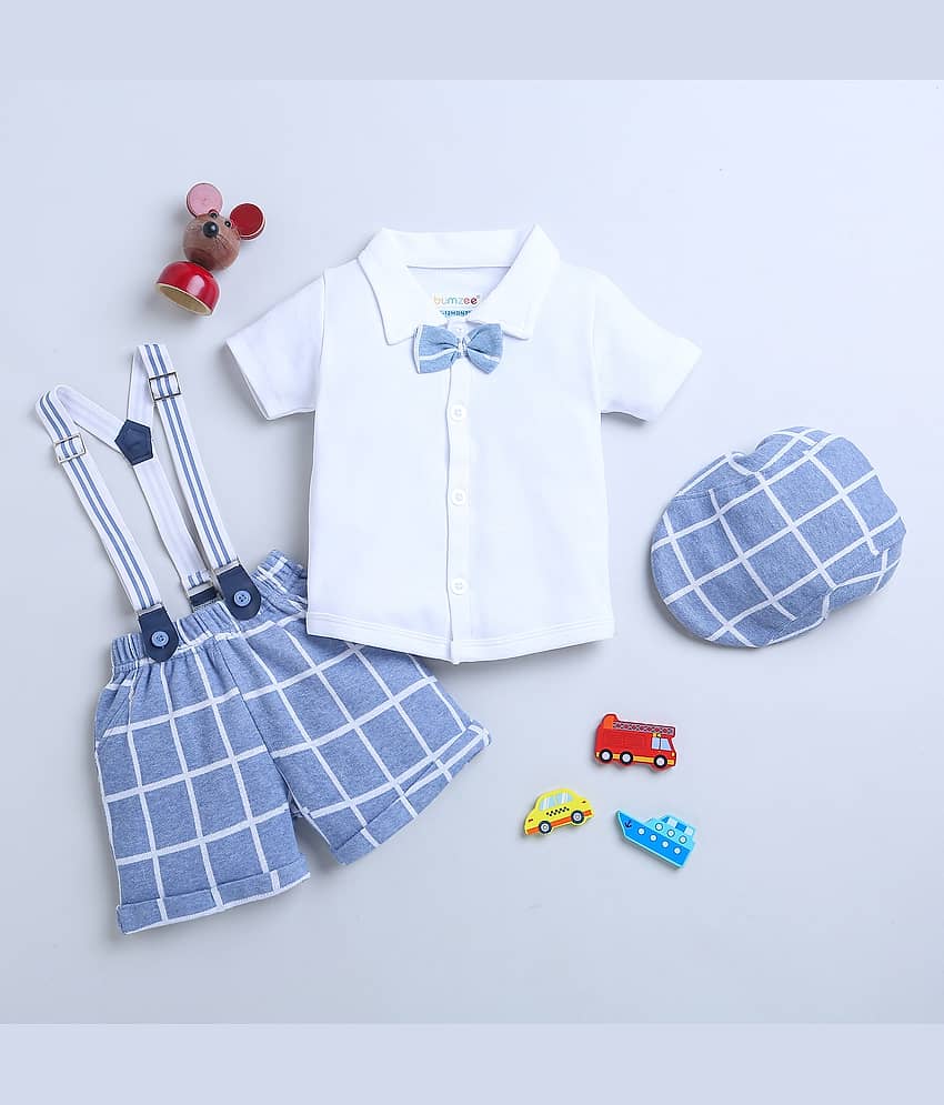 BUMZEE Pack of 1 Baby Boys Cotton Shirt & Trouser ( Blue & White )