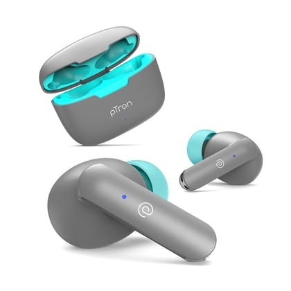 (Refurbished) PTron Bassbuds Duo in-Ear Wireless Earbuds, Immersive Sound, 32Hrs Playtime, Clear Calls TWS Earbuds, Bluetooth V5.1 Headphones, Type-C Fast Charging, Voice Assistant & IPX4 Water Resistant (Grey)