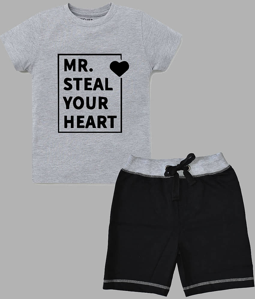ETCHED DESIGN Pack of 1 Boys Cotton T-Shirt & Shorts Set ( Multicolor )