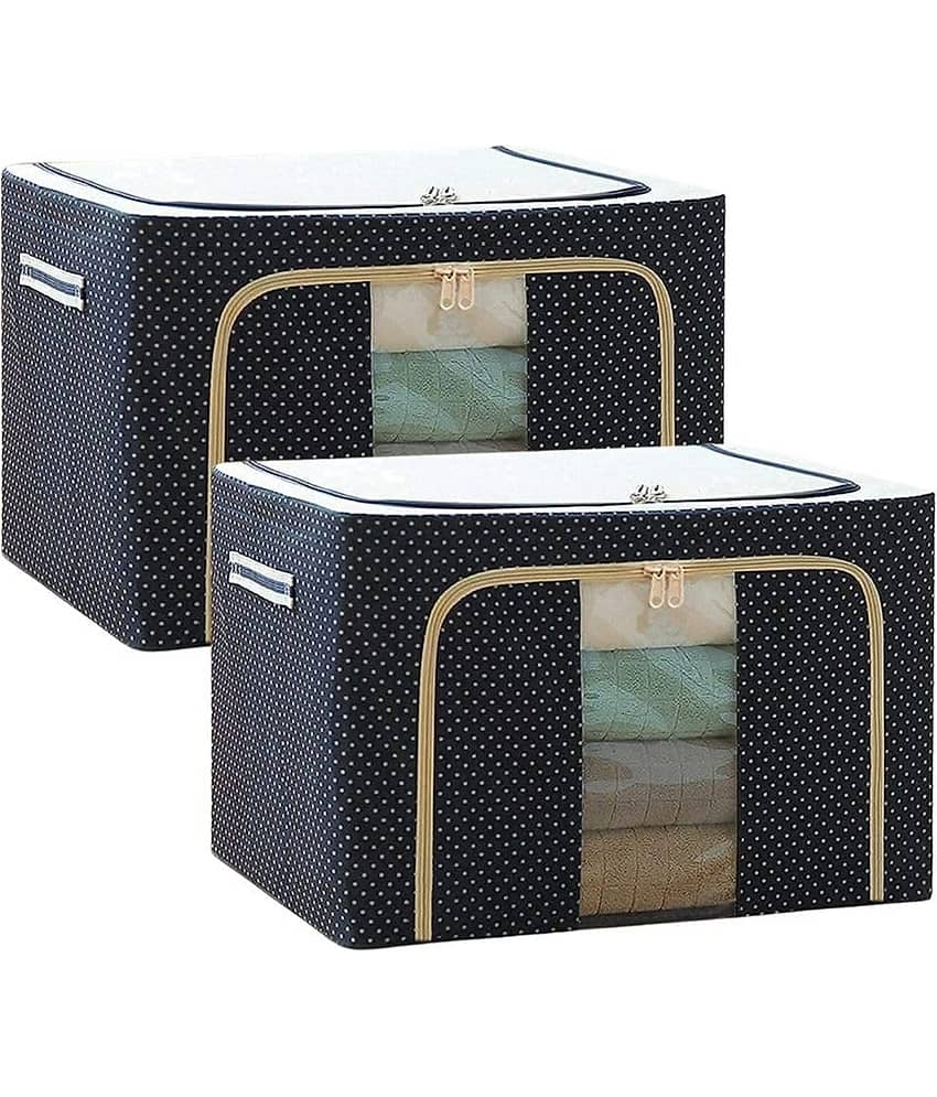 Organisers Storage Box for Clothes 66 Liter Capacity Wardrobe Organizer for Clothes Storage Foldable Steel Frame with Zipper Clear Window with Handle (66 Ltr - Pack of 1)