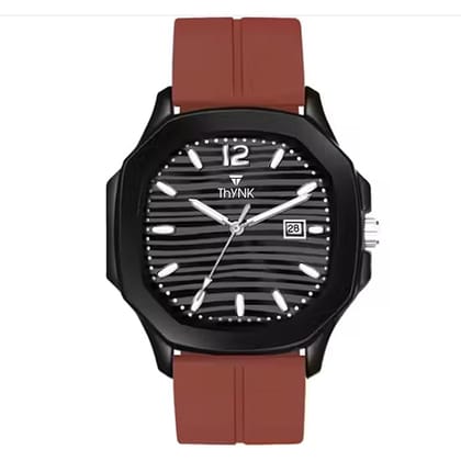 Thynk Brown Stylish Men's Analog Watch with Black Dial & Bold Brown Silicone Strap | Modern Casual Wristwatch with Date Display Thynk Brown Stylish Men's Analog Watch with Black Dial & Bold Brown Silicone Strap | Modern Casual Wristwatch with Date Display