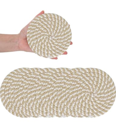 Generic Cotton Rope Drink Coasters 6 Pcs Set (Beige-White)-PID66419