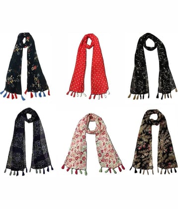 stolevilla Multi Printed Poly Cotton Yarn Stoles ( Pack of 6 )