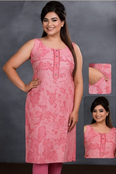 Sleeveless Cotton KurtiPink Marble Print