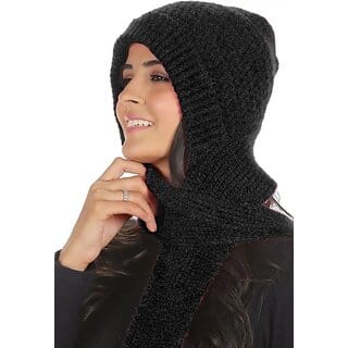 Fashlook Woolen Black Winter Cap | Casual Beanie for Men & Women