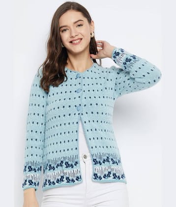 zigo Women Woollen Round Neck Cardigan ( Blue )