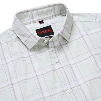 Mint Green Checkered Slim Fit Men's Full Sleeve Shirt (GP343)-M-38 / Full Sleeve