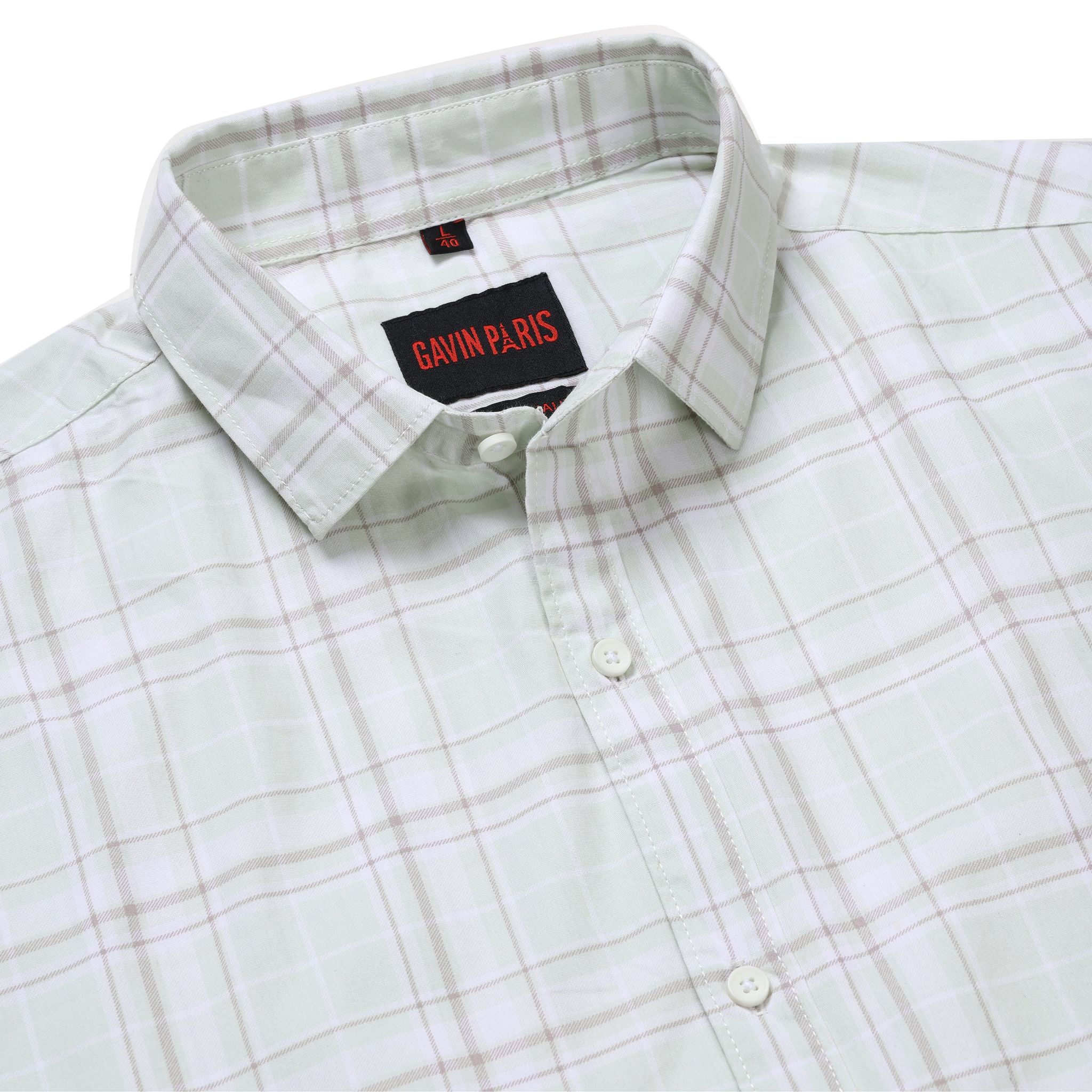Mint Green Checkered Slim Fit Men's Full Sleeve Shirt (GP343)-M-38 / Full Sleeve