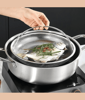 Silver Stainless Steel Vegetable Fruit Steamer Punching Food Drain Basket ( Set of 1 )