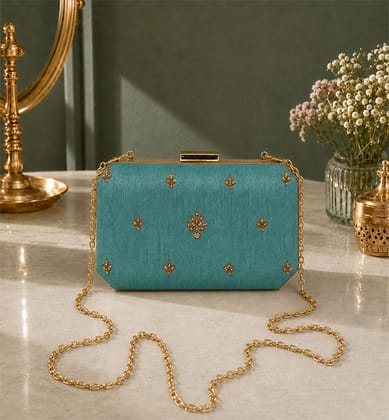 Handcrafted Zari Zardozi Dupion Silk Hand Clutch