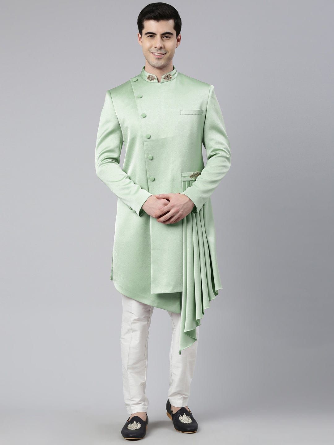 Green Draped Indo Set-Made To Measure / Indo Pant Set