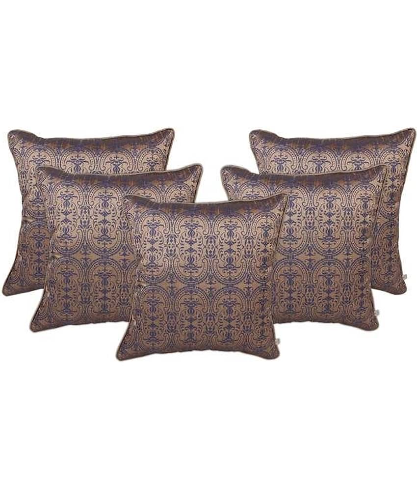 Zubix Golden & Blue Polyester Cushion Covers Set Of 5