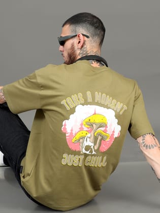 Men MUSHROOMS Printed Oversized T-Shirt-S / Olive