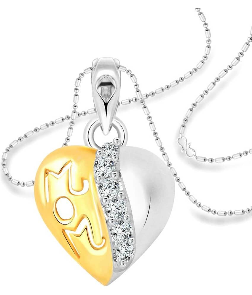 Vighnaharta My Best Mom CZ Rhodium Plated Alloy Pendant with Chain for Girls - [VFJ1208PR]