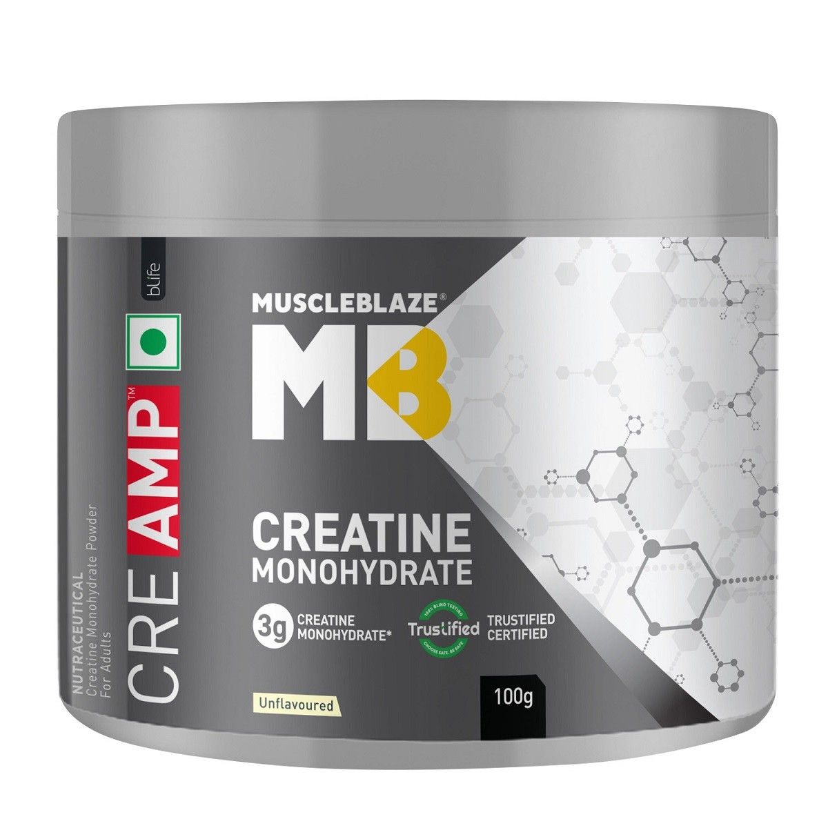 MuscleBlaze Creatine Monohydrate CreAMP (Unflavoured,100g) Trustified Certified Creatine