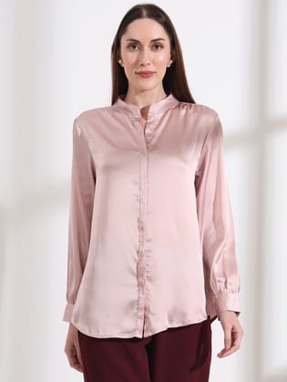 Summer Satin Orchid Pink Mandarin Collar Shirt-S / ORCHID PINK