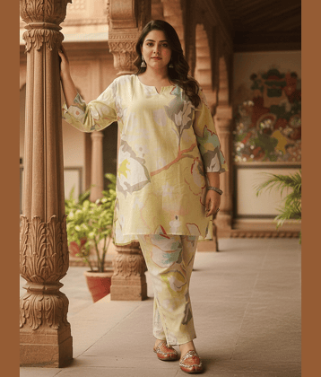 Flavia Creation Women Top With Trousers Co-Ord Set ( Yellow )