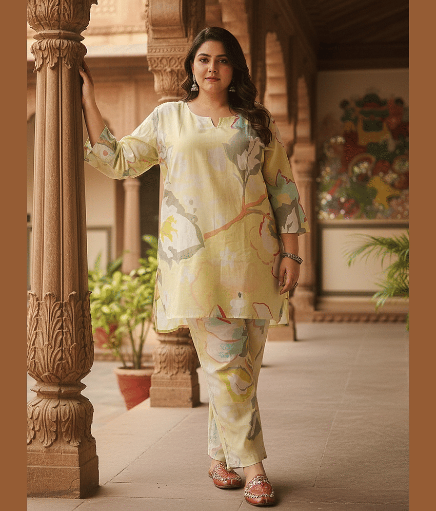 Flavia Creation Women Top With Trousers Co-Ord Set ( Yellow )