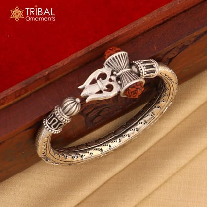 925 Sterling silver shiva trishul and rudraksha chitai work bangle bracelet kada tribal jewelry nsk938