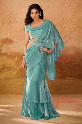 Blue Organza Readymade Saree