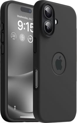 Elzzi Microfiber Logo Cut Cover Compatible for iPhone 16 Case Liquid Silicone Cases Full Body 4 Layer Protective Covers Shockproof Back Cover with High Raised Camera Lips (6.1 inch, Black) Elzzi Microfiber Logo Cut Cover Compatible for iPhone 16 Case Liq