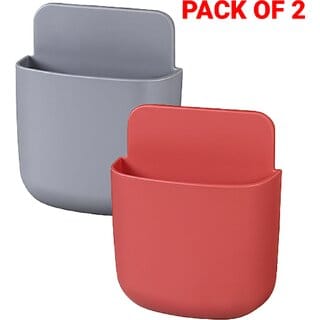 2 Pcs Plastic Multi Color Wall Mounted Storage Organizer Stand Plug Holder Case for Remote, Mobile, Phone Charger