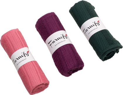 Furnofy Cotton 450 GSM Hand Towel Set Pink, Magenta, Green (Pack Of 3)