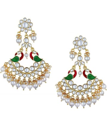 Spargz Gold Plated Wedding & Party Wear Kundan Pearl Multicolor Enamel Work Peacock Chand Bali Earrings For Women AIER_1356
