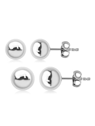 Set Of 2 Pair Ball Silver Stud Earrings 5Mm 6Mm