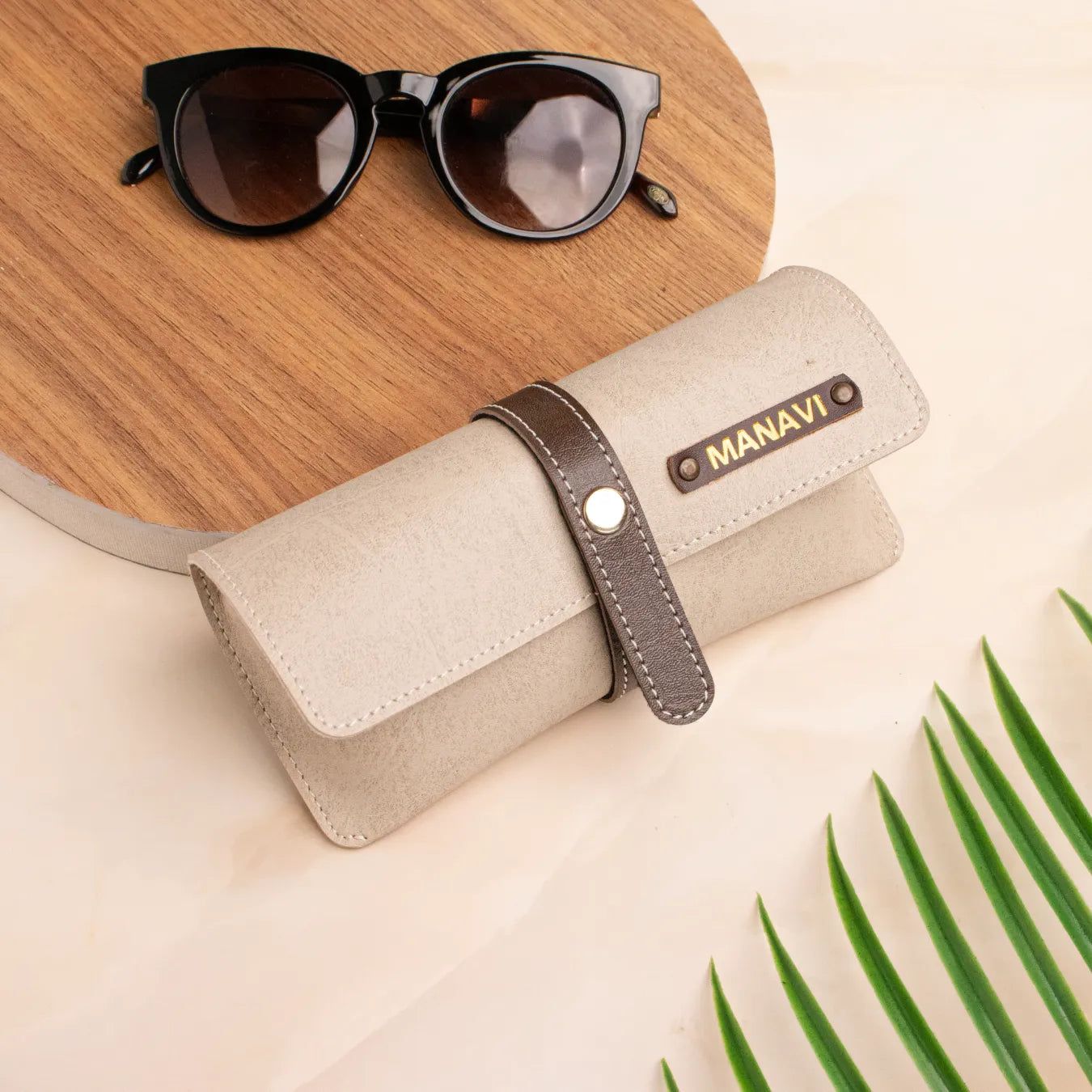 PERSONALISED STRIPE EYEWEAR CASE - BEIGE