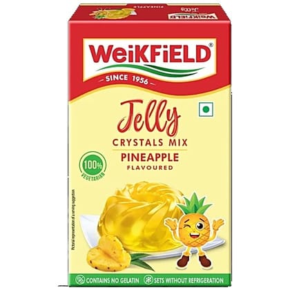 Weikfield Jelly Crystals - Delicious Pineapple Flavour, 100% Vegetarian, No Gelatin, Sets Without Refrigeration, 90 g Carton