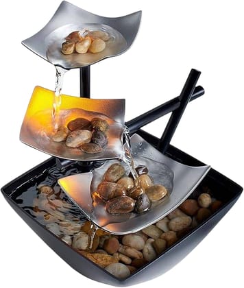 Valentine's Day Special: Modern Cascading Tabletop Water Fountain with Three Leaf-Shaped Tiers and Gentle Illumination for Indoor Relaxation and Ambiance